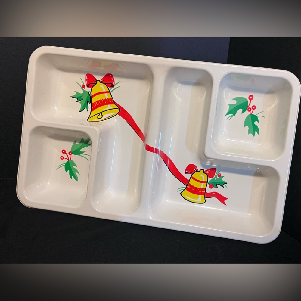 MCM Christmas Tray VTG 16" Art Form Rigid Plastic Divided Bells Tray